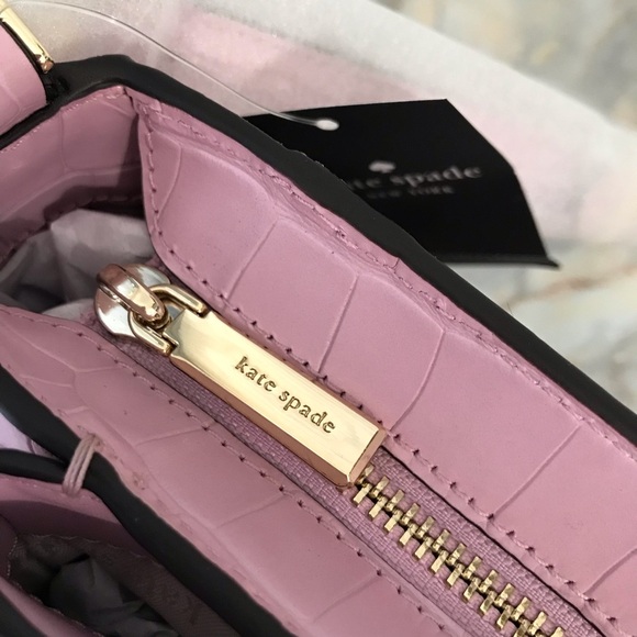 Kate Spade Purse Pink Croco Embossed Leather Dumpling Crossbody Bag KE475 New - Picture 8 of 16